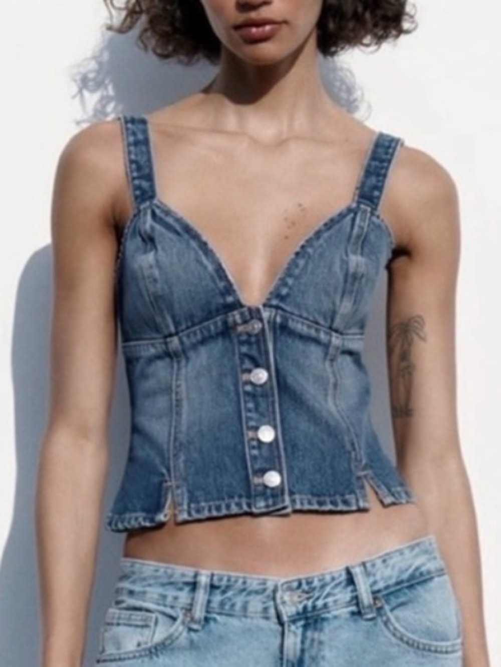 Zara Denim Corset Top Sz Small